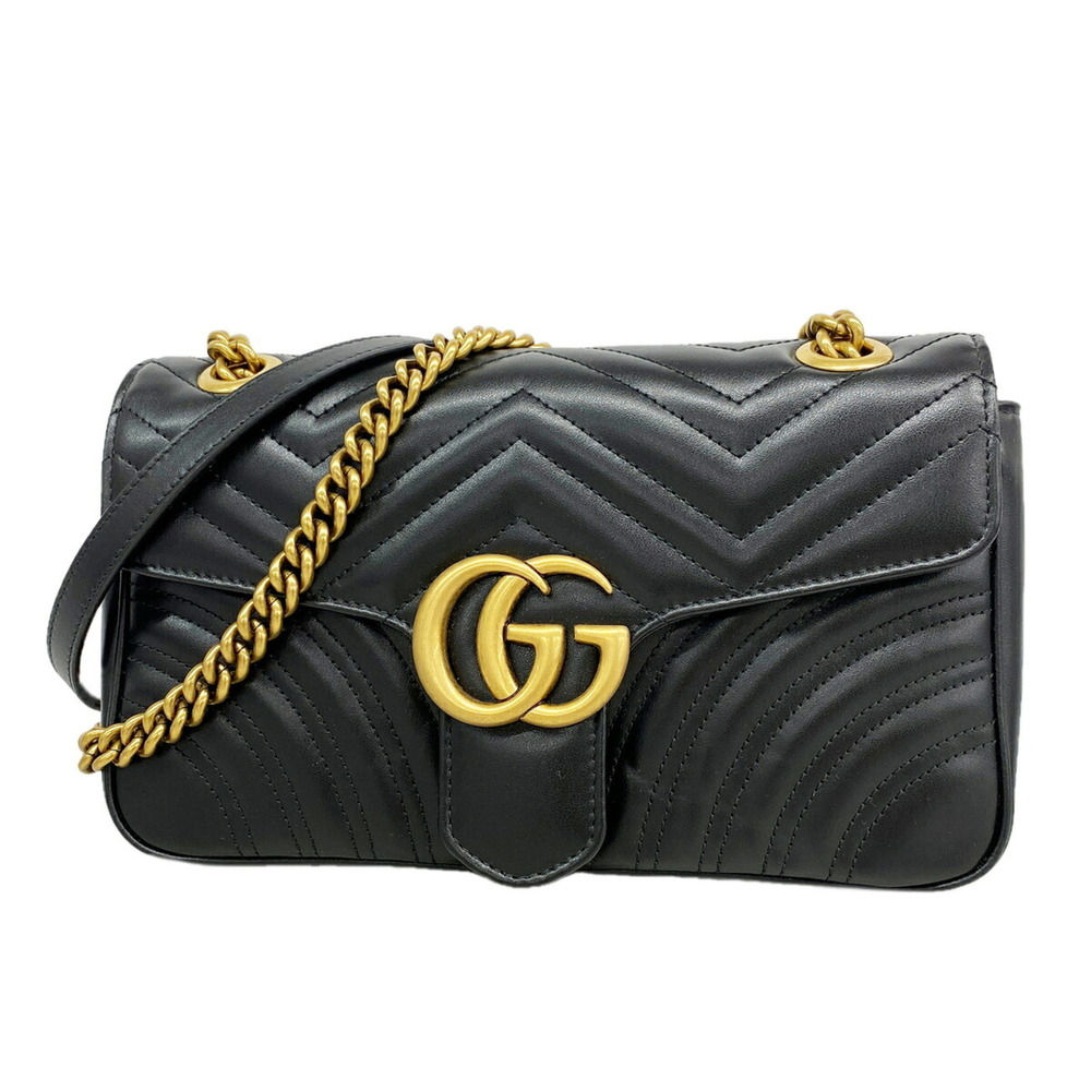 Gucci GG Marmont Shoulder Bag 443497 Leather Black Women's